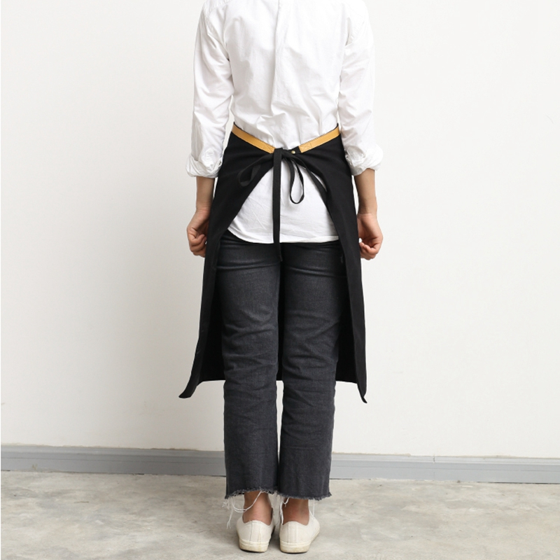 New Design Durable Cafe Shop Baking Work Apron with Leather Belt