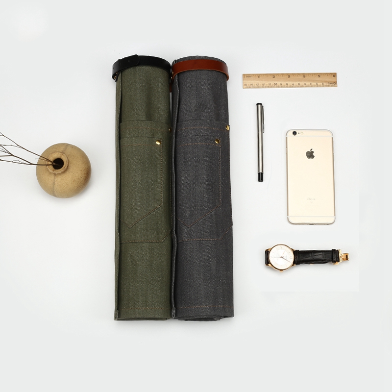 Wholesale Durable Denim Fabric Waist Apron With Cowhide Straps