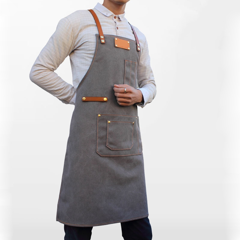 Leather Straps Combine Washed Canvas Barber Work Apron