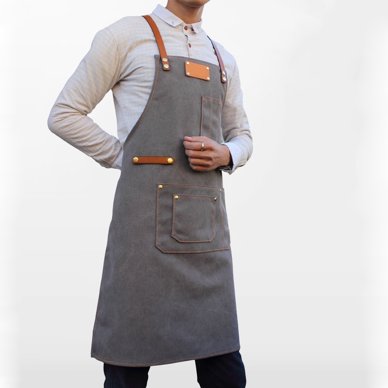 Leather Straps Combine Washed Canvas Barber Work Apron