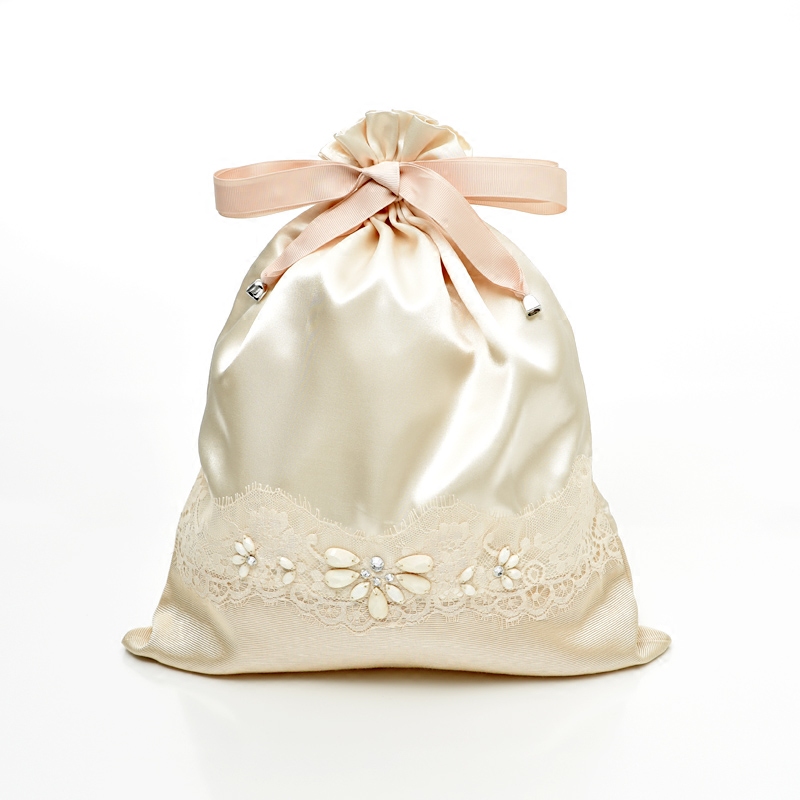 Wholesale custom cheap stain drawstring pouch gift bag with lace 