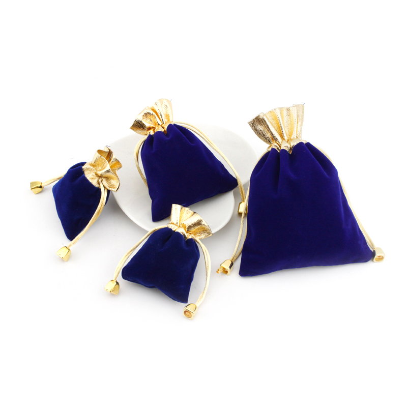 Wholesale custom logo blue Jewellery pouch bag For gift bracelet packaging Velvet Pouch