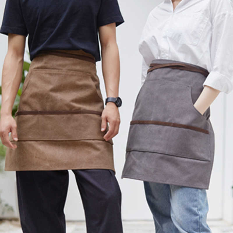 High quality washed canvas fabric half-length apron barista flower shop restaurant tea shop nail waiter apron with low price