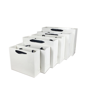 Wholesale custom printed your own logo white kraft gift craft shopping paper bag With ribbon handles