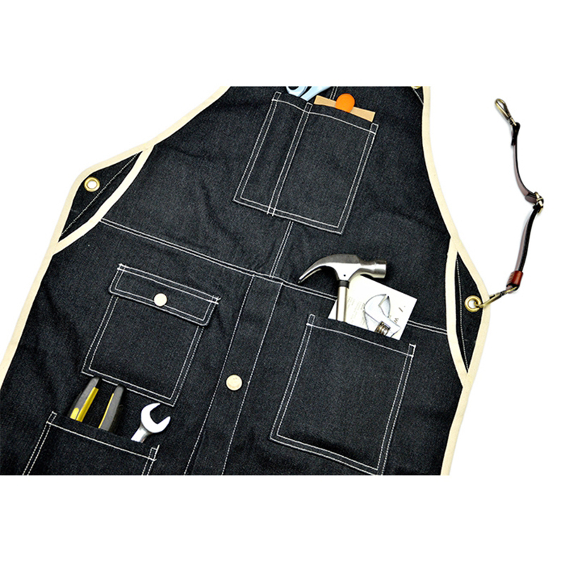 High-grade Bifurcated Cross Leather Straps Superior Denim Fabric Exquisite Tooling Apron Logo Custom