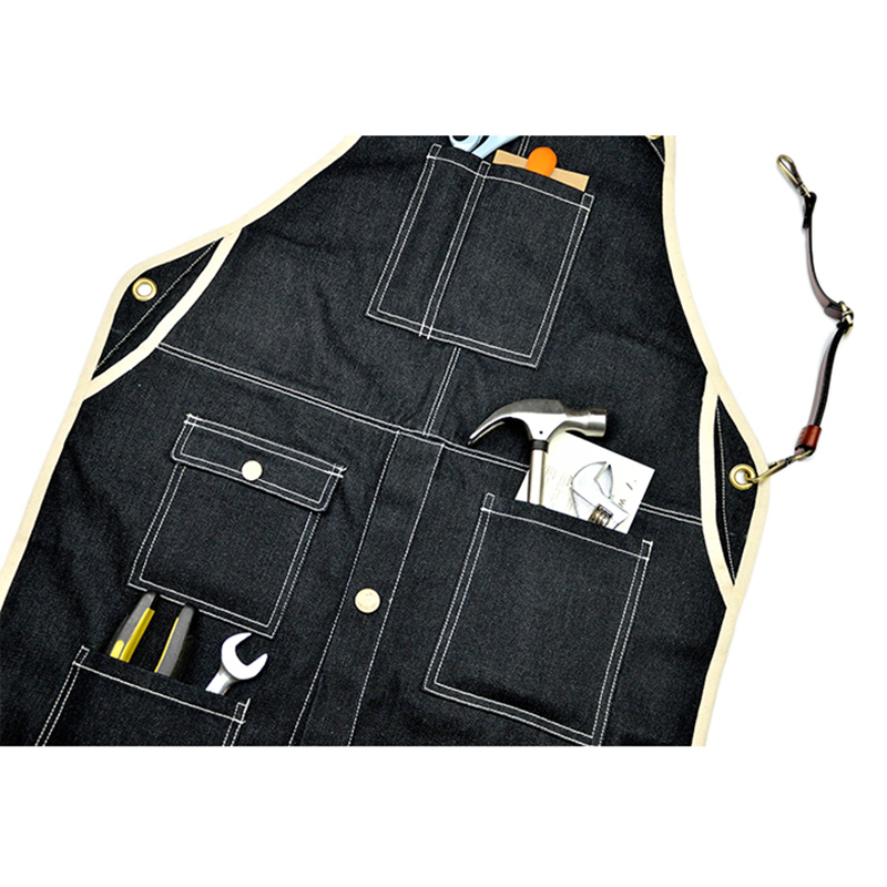 High-grade Bifurcated Cross Leather Straps Superior Denim Fabric Exquisite Tooling Apron Logo Custom