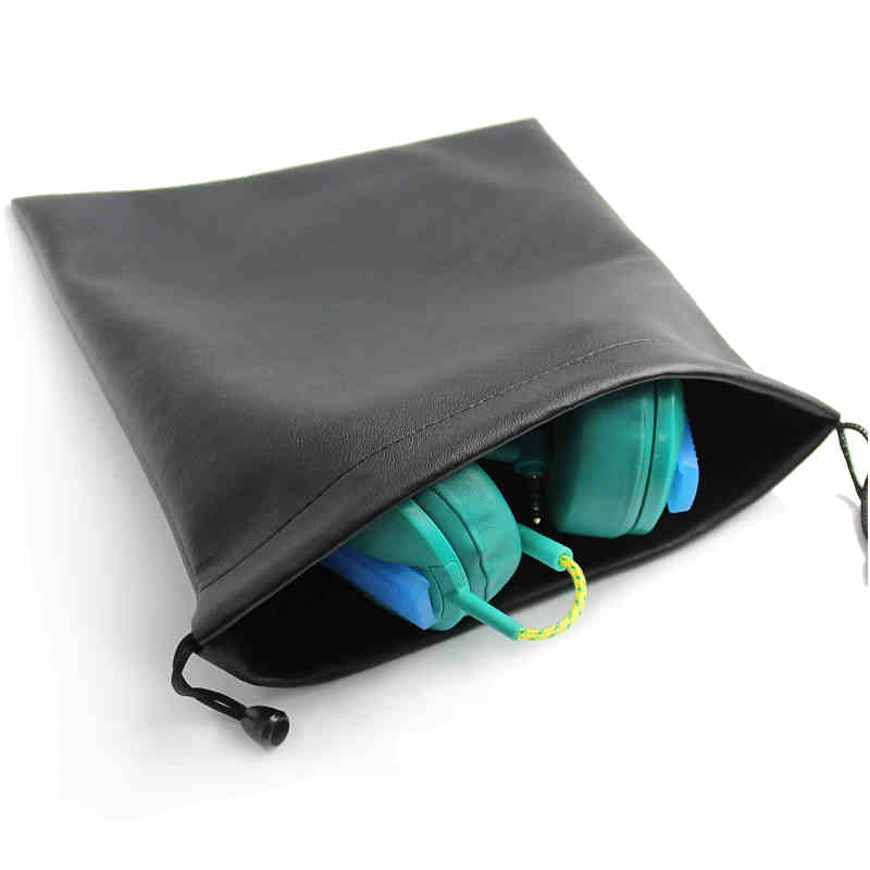 Simple practical waterproof pu leather drawstring earphone bag with factory custom