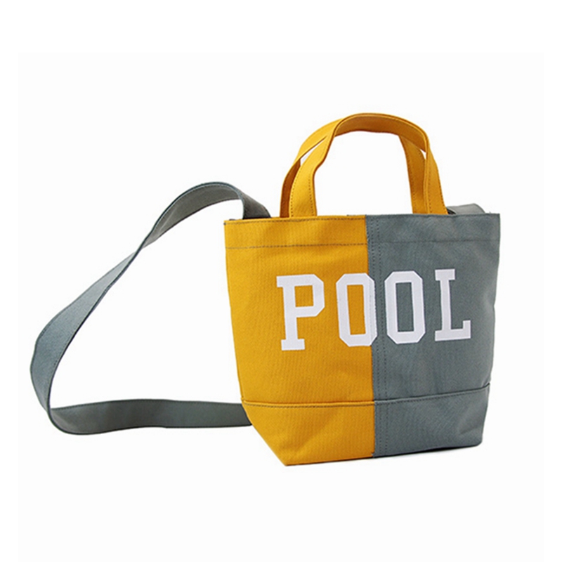 Fashion customized two-color printing stitching women canvas tote messenger bag on sale