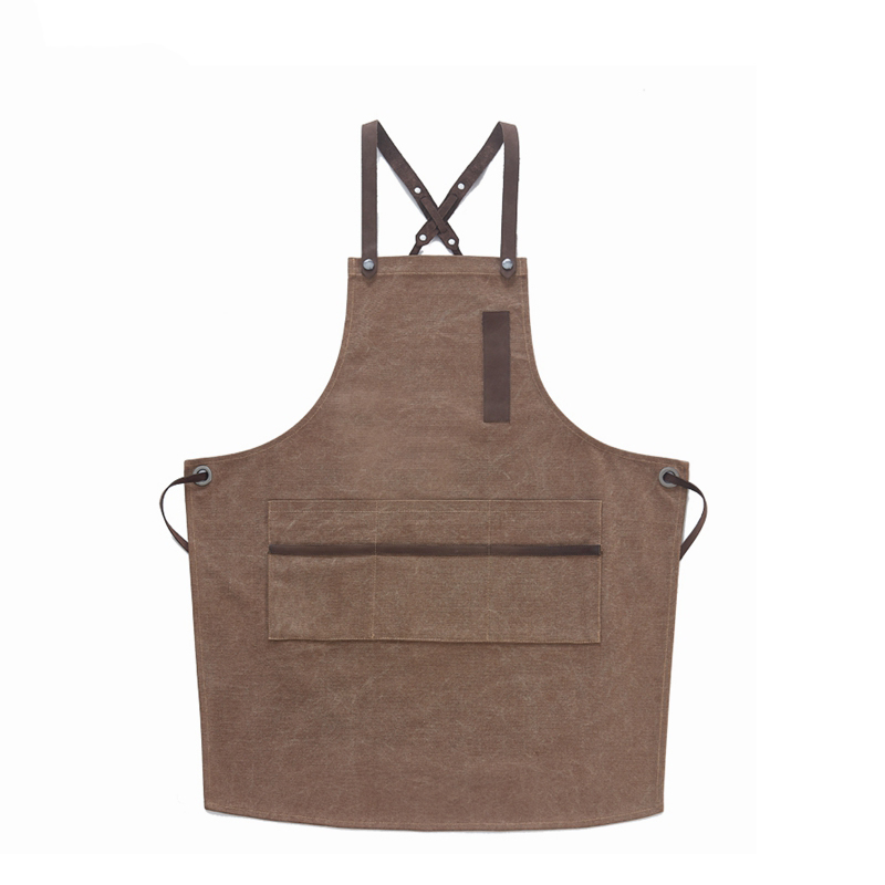 New Models Gray Brown Washed Canvas Strap Apron for Household Or Coffee Shop Florist Restaurant Hairdressing Custom Logo