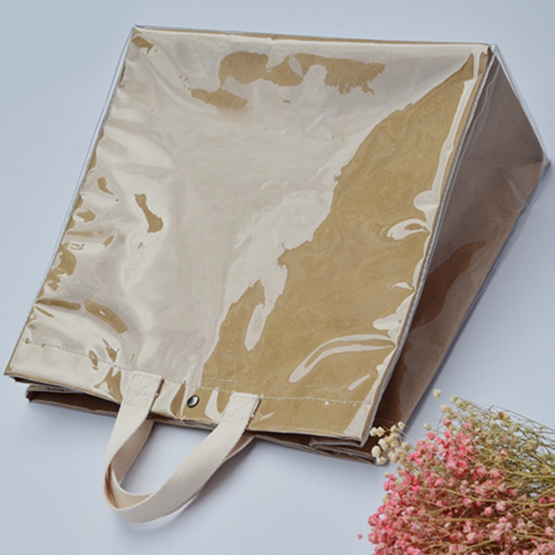 Korea ins retro transparent pvc waterproof kraft paper bag large capacity travel shopping tote bag