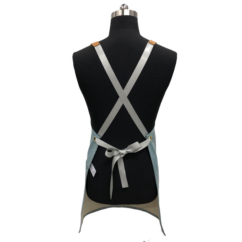 New ladies superior quality light color baking coffee gardening denim apron leather strap