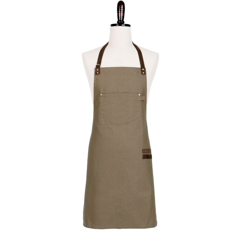 Customized quality thick apron length men and women cotton canvas coffee shop home embroidery apron
