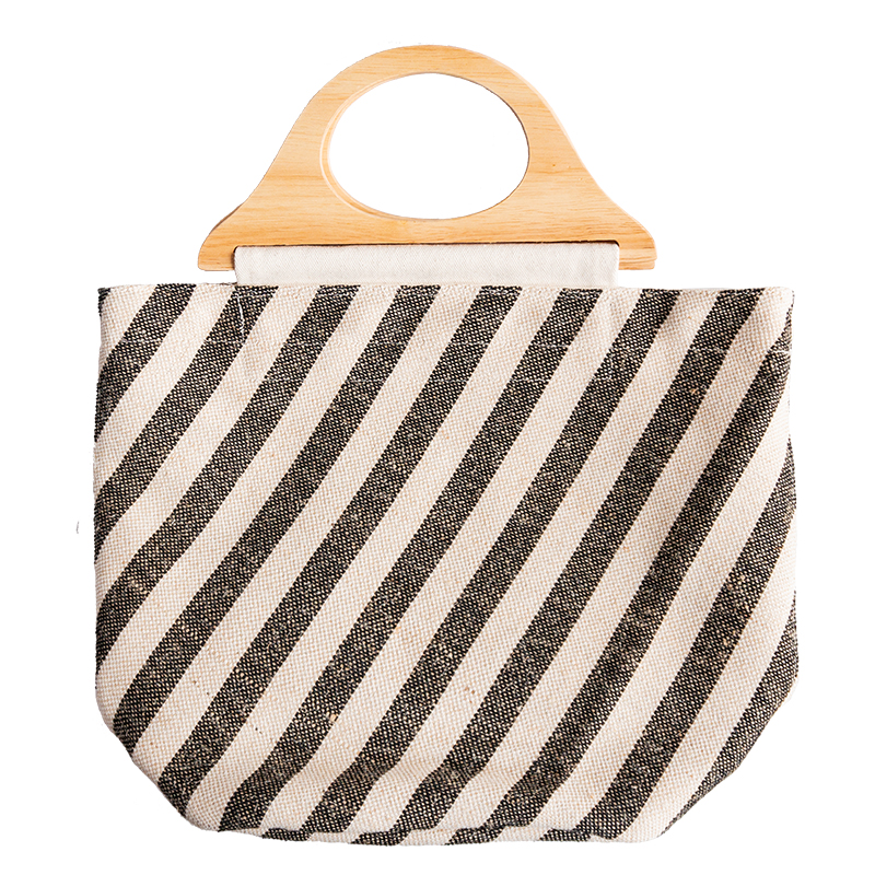 China supplier fashion new style canvas cotton linen mixed material wear resistance strong women handbag with wooden handle