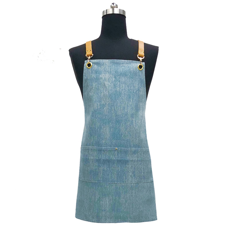 Leather strap denim apron (5)
