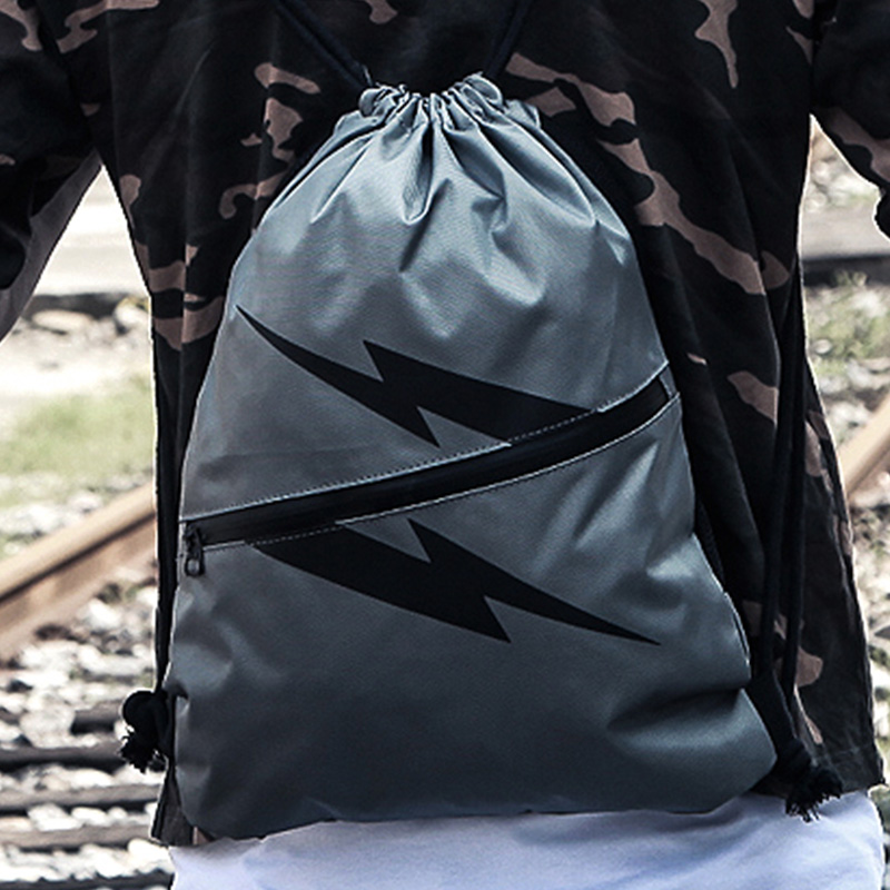 Waterproof outdoor travel lightning logo backpack sports fitness drawstring bag unisex