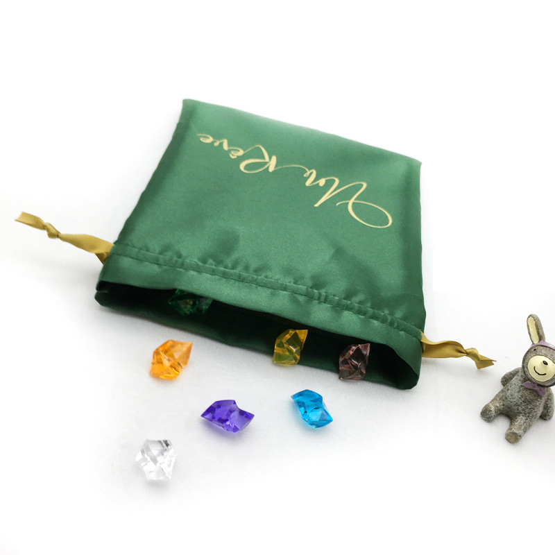 Customized new satin drawstring harness pocket silk green jewelry bag
