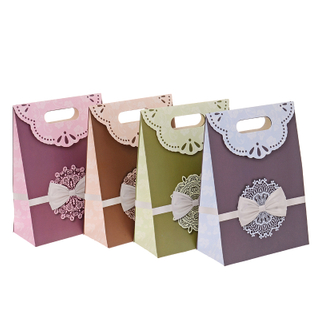 Shopping package foldable paper gift bag with ribbon bow