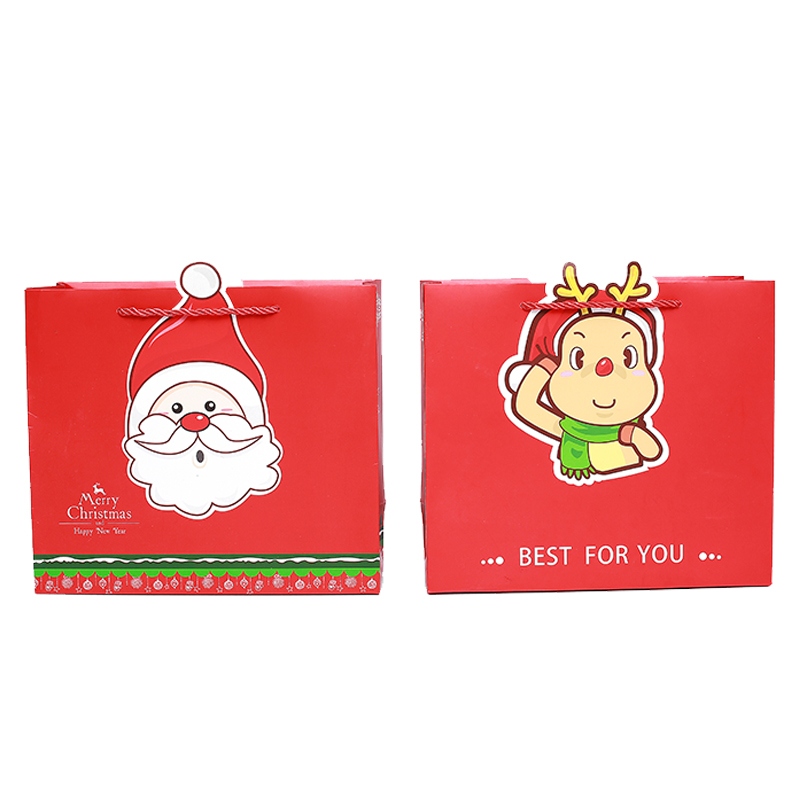  High quality custom print fashion christmas white card gift paper packaging bag with drawstring