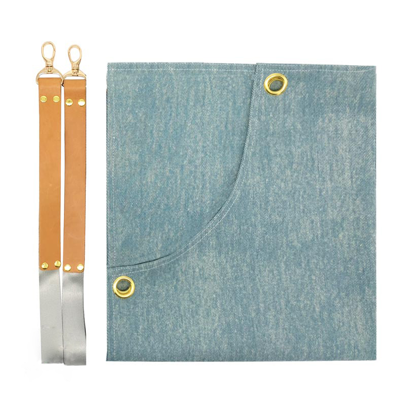 High-grade Light-colored Ladies Denim Apron with Leather Strap