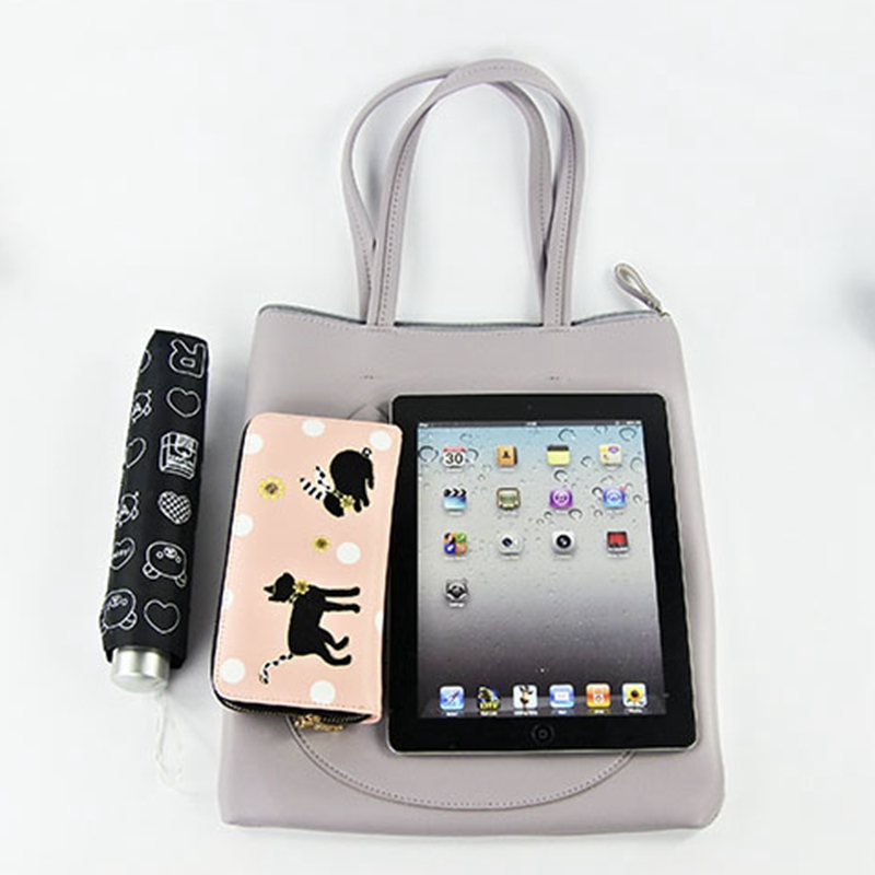 Cute cartoon pu leather large zipper shoulder shopping tote bag for ladies