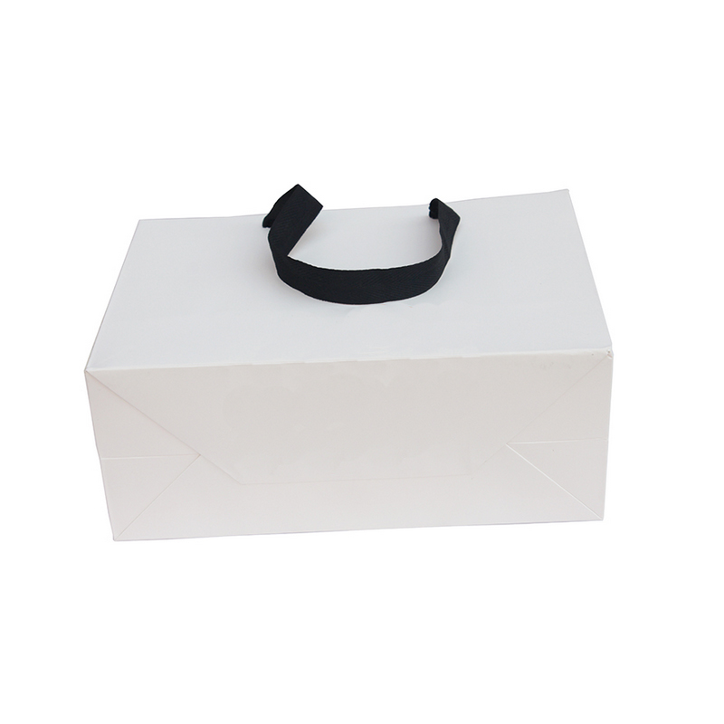 Wholesale custom printed your own logo white kraft gift craft shopping paper bag With ribbon handles