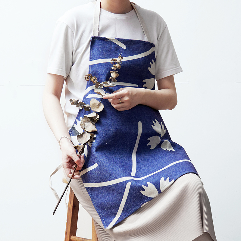 Japanese style high end thick cotton linen apron Home fabric apron cafe painter work apron