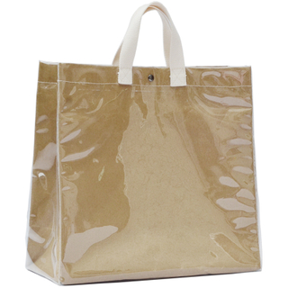 Korea ins retro transparent pvc waterproof kraft paper bag large capacity travel shopping tote bag