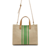 Brand new stylish portable strong linen tote shopping bag with leather handle 