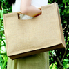 Eco friendly breathable fashion strong linen tote shopping bag with wood handle