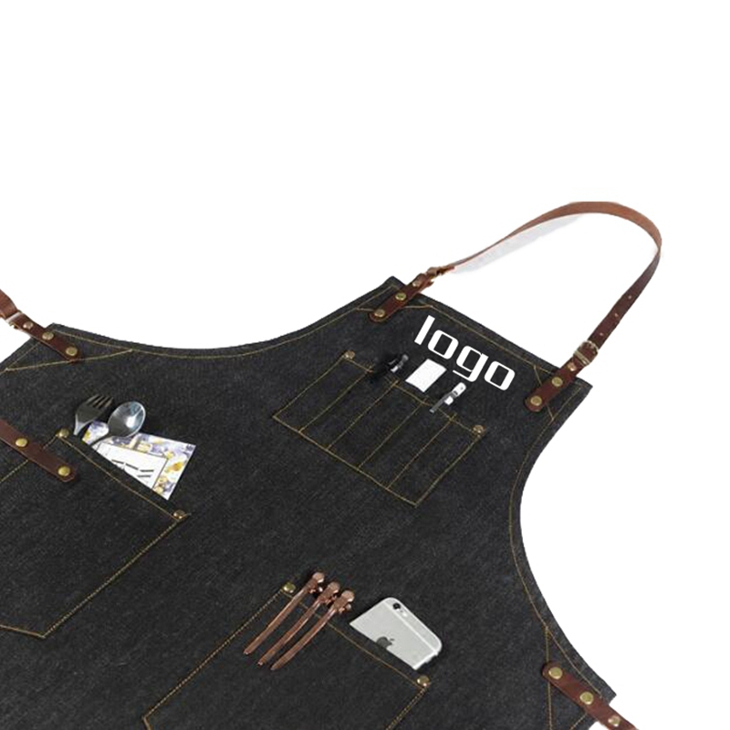 Custom Fashion Durable Denim Tool Pockets Apron for Flowers Shop Hairdresser Coffee Shop Overalls Printing Logo