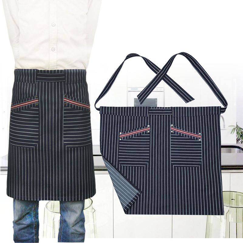 Custom Work Clothes Wholesale Men And Women Striped Half Apron For Kitchen Cafe Bakery Cake Shop Restaurant Overalls