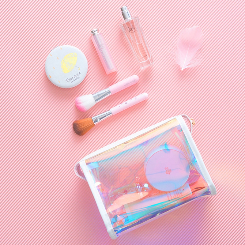 Colorful logo printed custom fashion multifunction waterproof pvc zipper cosmetic bag