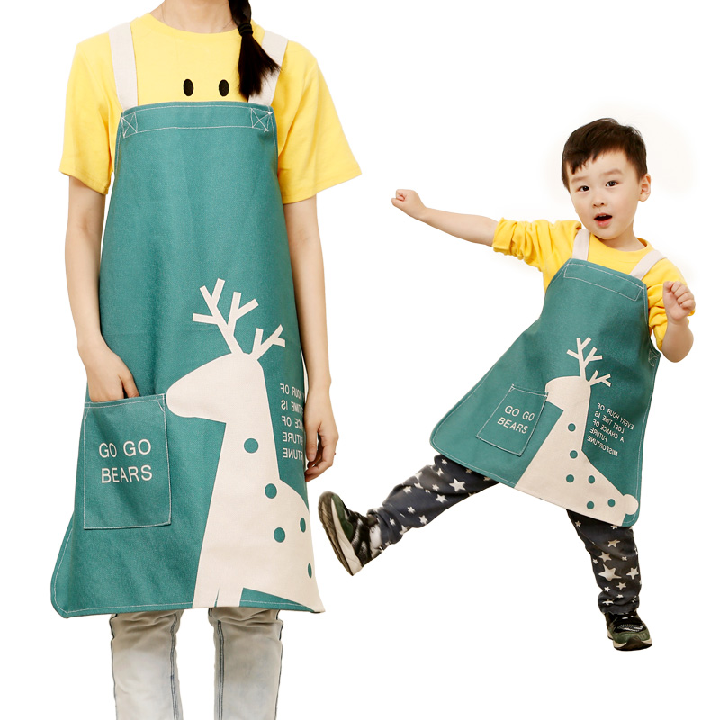 Nordic couple sleeveless apron cartoon parent-child kitchen baking adult children apron