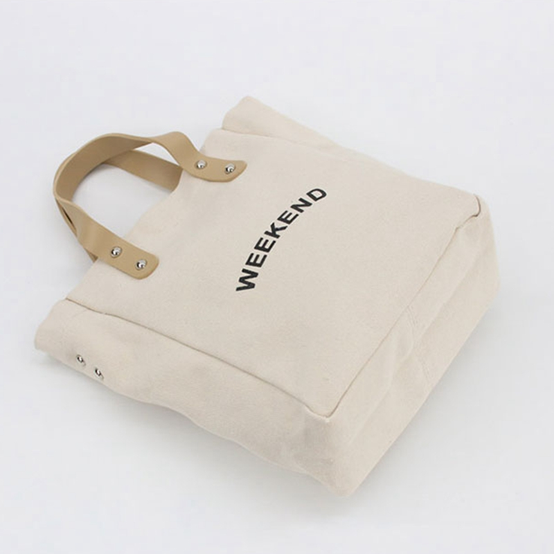 High quality women canvas shopping bag with leather strap