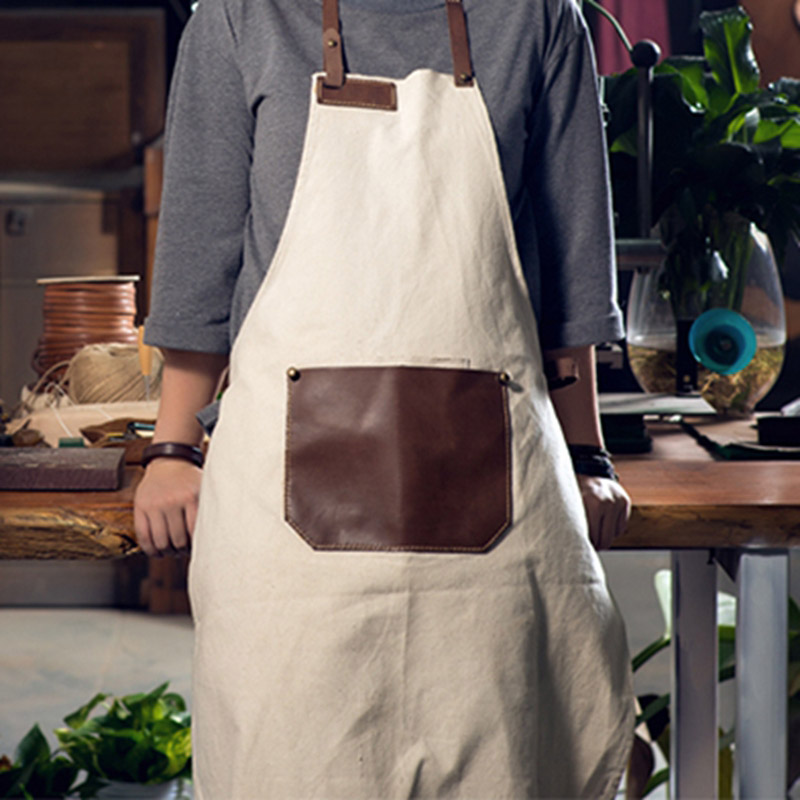 Custom Superior Durable Canvas Apron with Leather Pockets And Straps