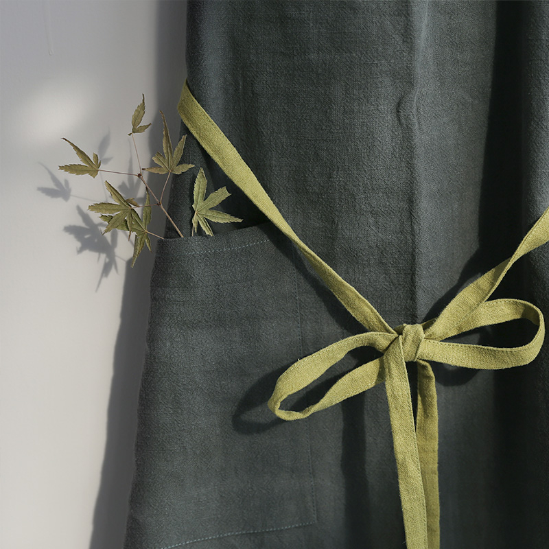 Wholesale cotton linen breathable kitchen cooking apron