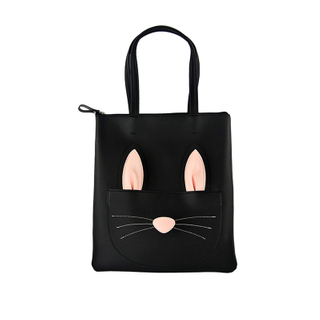 Cute cartoon pu leather large zipper shoulder shopping tote bag for ladies