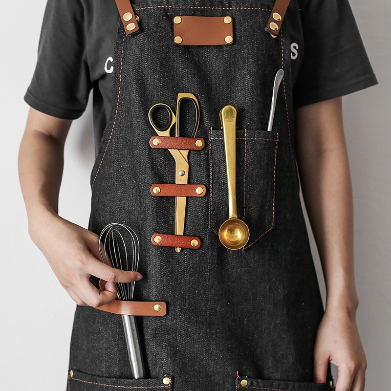 High-grade Denim Simple Apron For Coffee Shop Gardener Baking Shop Strap Overalls