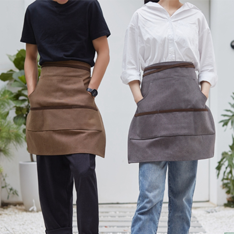High quality washed canvas fabric half-length apron barista flower shop restaurant tea shop nail waiter apron with low price