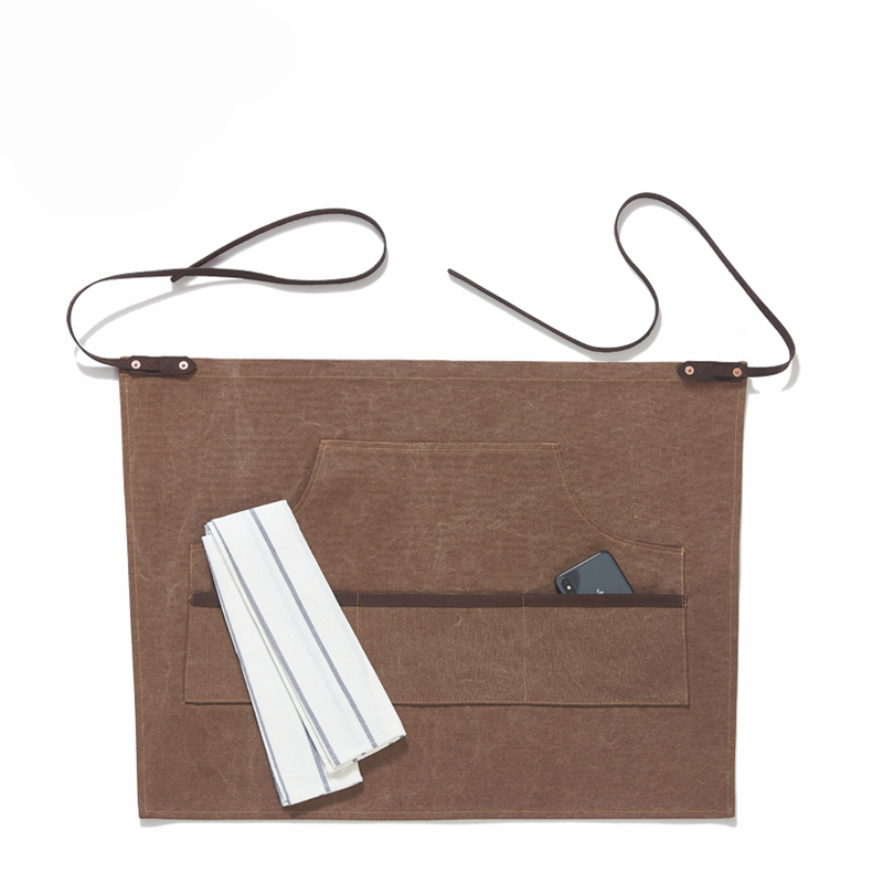 Washed Gray Brown Canvas Half-length Apron for Barista Flower Shop Restaurant Hotel Cafe Overalls Customization Uniforms