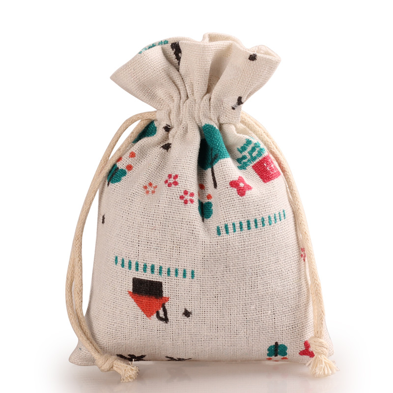 Fashion printed linen drawstring bag storage bag small gift bag