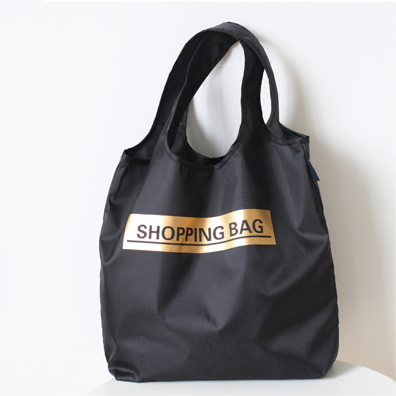 Fashion printed black shopping bag Large capacity folding portable eco tote bag Customizable