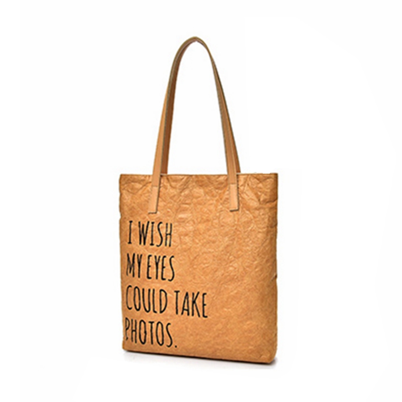 Washed eco friendly tyvek shopping bag cotton linen cloth inner casual tyvek strongshopping tote bag with leather handle