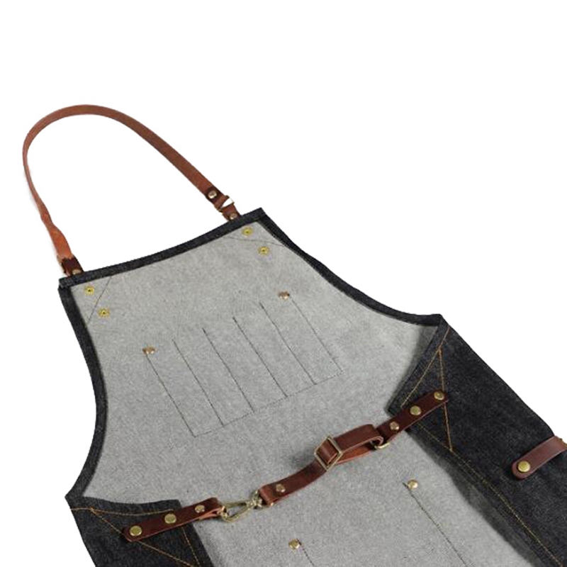 Custom Fashion Durable Denim Tool Pockets Apron for Flowers Shop Hairdresser Coffee Shop Overalls Printing Logo