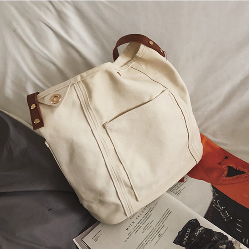 New style large capacity fashion eco friendly portable canvas messenger bag with leather strap