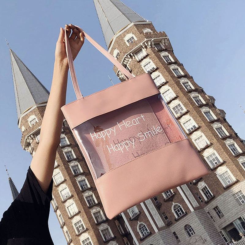 Standard size ins street fashion casual pu material and pvc material splice women shoulder bag with leather inner pocket