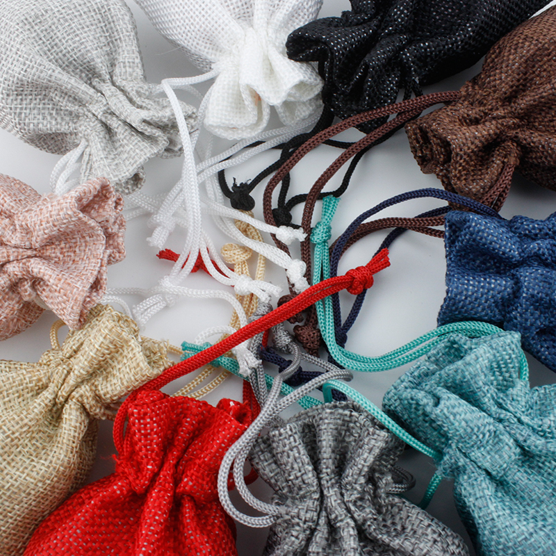 Jute drawstring bag wholesale imitated linen jewelry packaging pouch custom gift bags