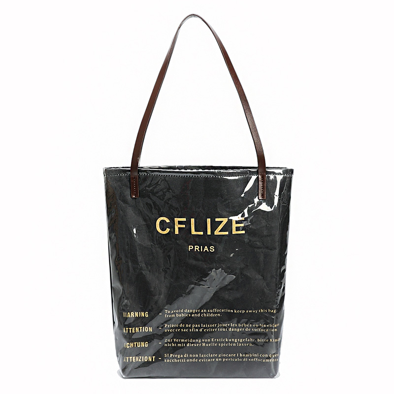 2018 new retro shoulder tote bag letter kraft paper bag PVC waterproof large capacity handbag