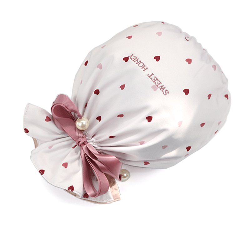 Sweet Embroidered Satin Round Makeup Bag Drawstring Travel Storage Bag