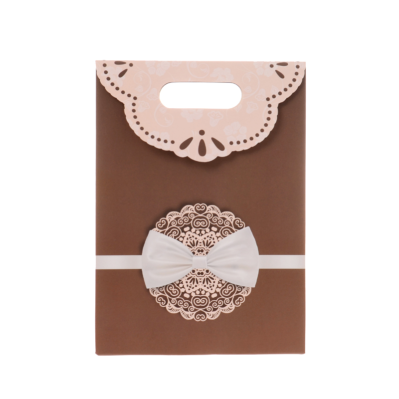 Shopping package foldable paper gift bag with ribbon bow